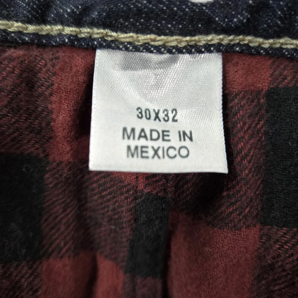 Eddie Bauer Men Jeans 30X32 Dark Blue Denim Buffalo Plaid Lined Flannel‎ 31